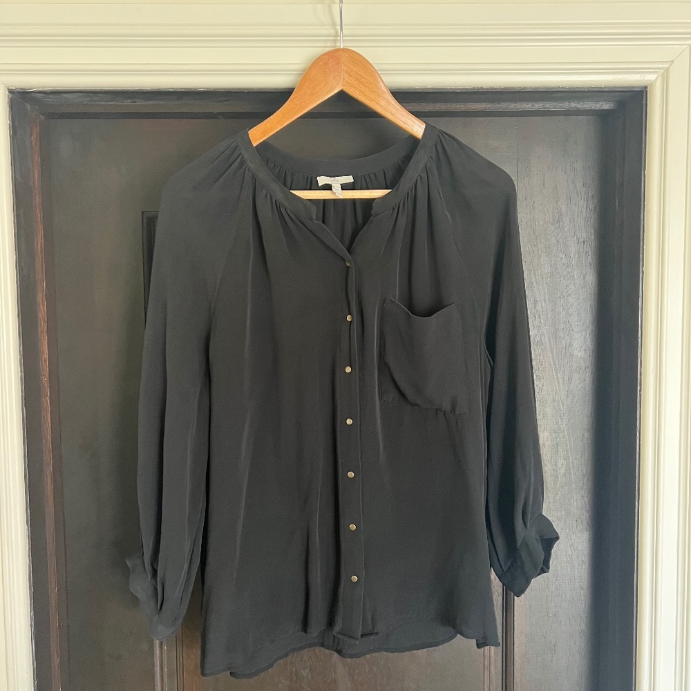 Joie 100% Silk Black Button-down Blouse Size Medium